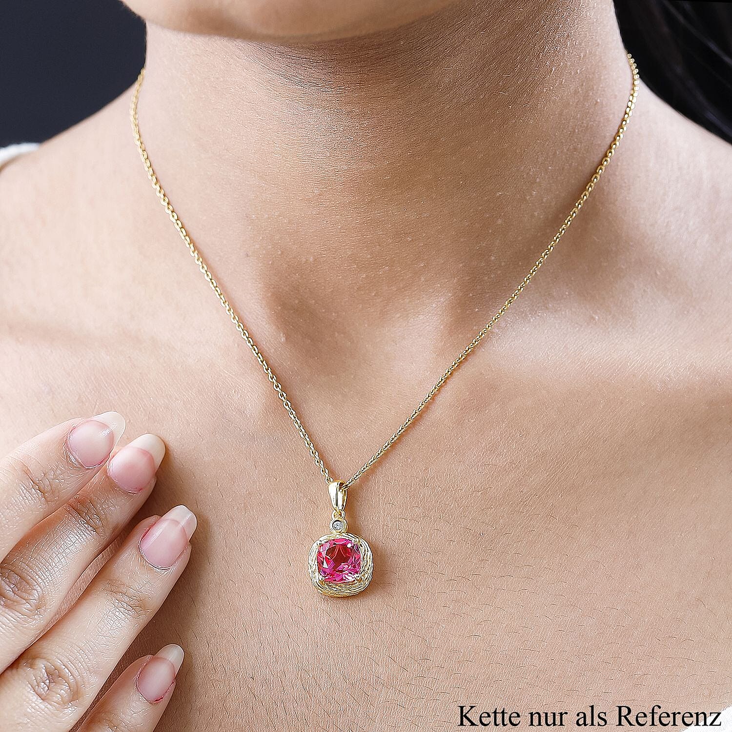 Sunset Quartz and White Zircon 4.02 ctw Pendant in 18K Vermeil Yellow Gold Over Sterling Silver