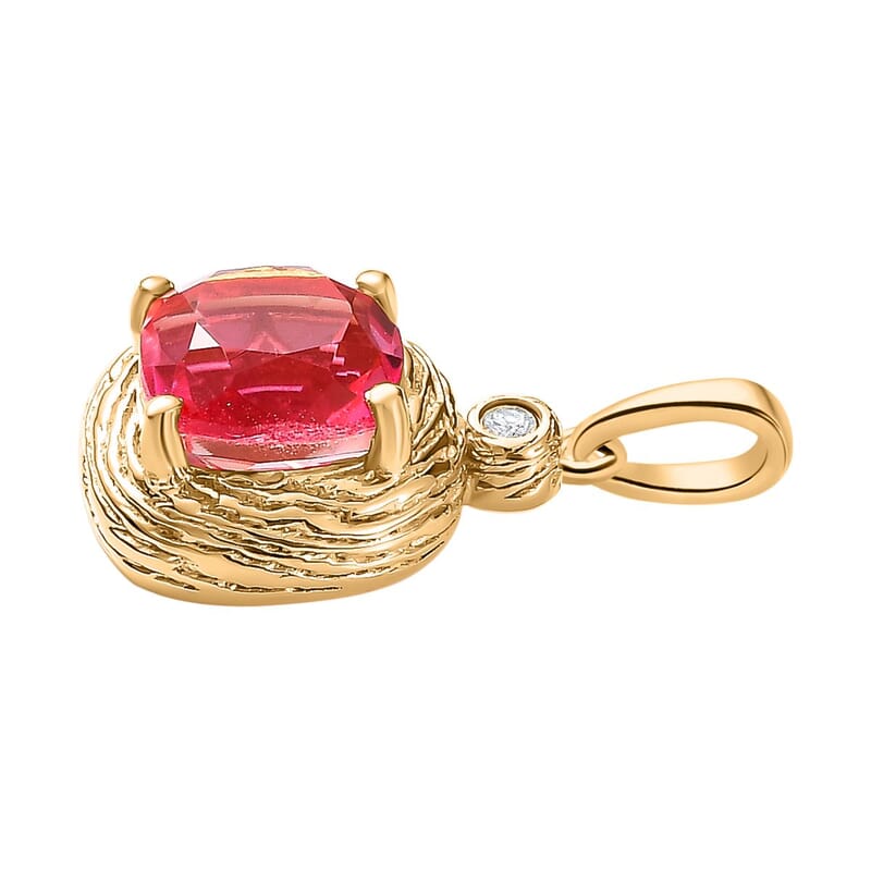 Sunset Quartz and White Zircon 4.02 ctw Pendant in 18K Vermeil Yellow Gold Over Sterling Silver