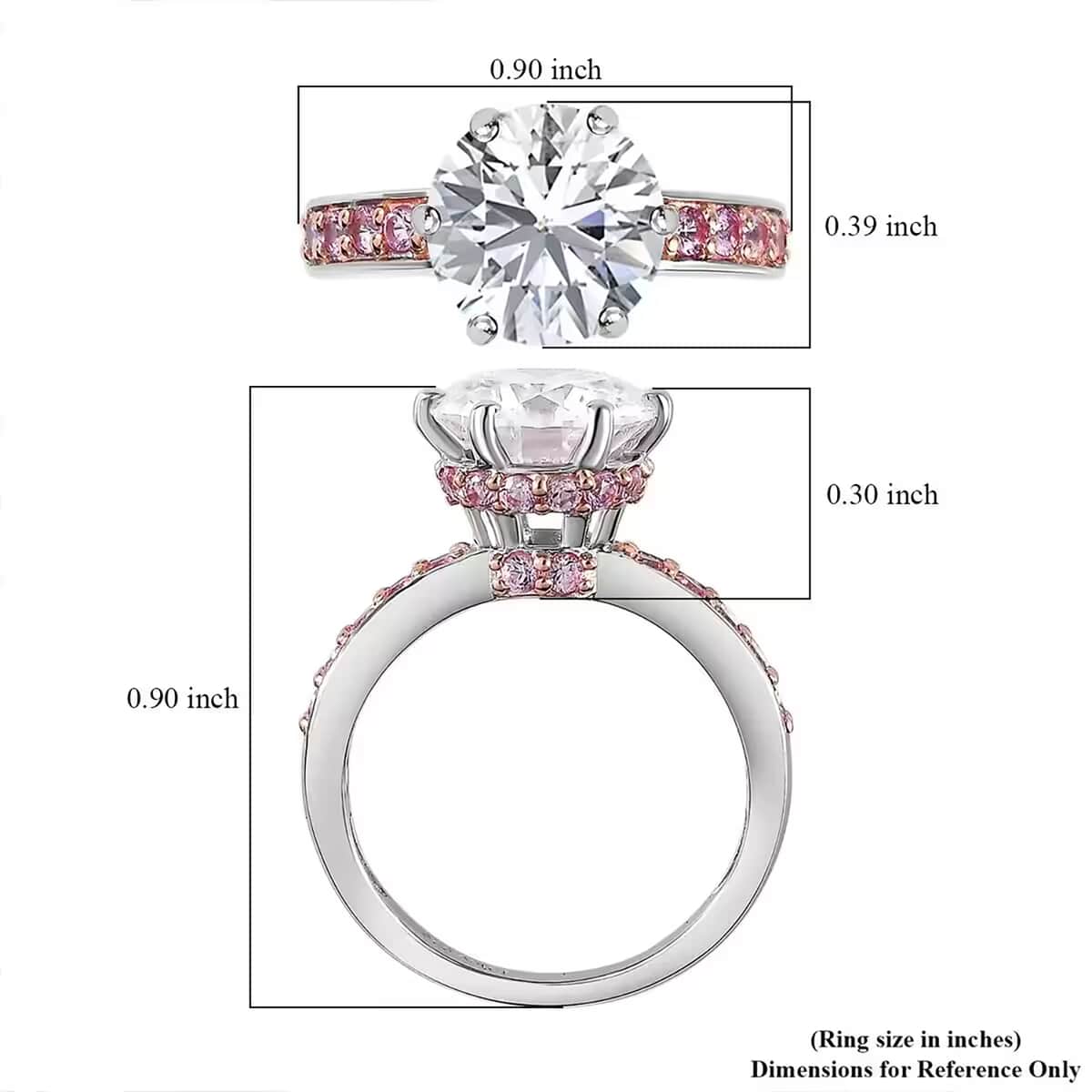 Heart & Arrow Cut Moissanite Ring, Madagascar Pink Sapphire Accent Ring, Platinum Over Sterling Silver Ring, Moissanite Jewelry 4.50 ctw (Size 5) image number 7