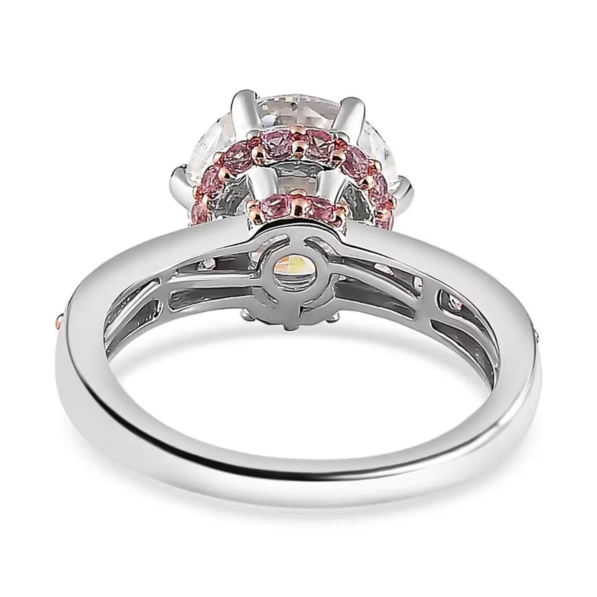 Heart & Arrow Cut Moissanite Ring, Madagascar Pink Sapphire Accent Ring, Platinum Over Sterling Silver Ring, Moissanite Jewelry 4.50 ctw (Size 5) image number 8