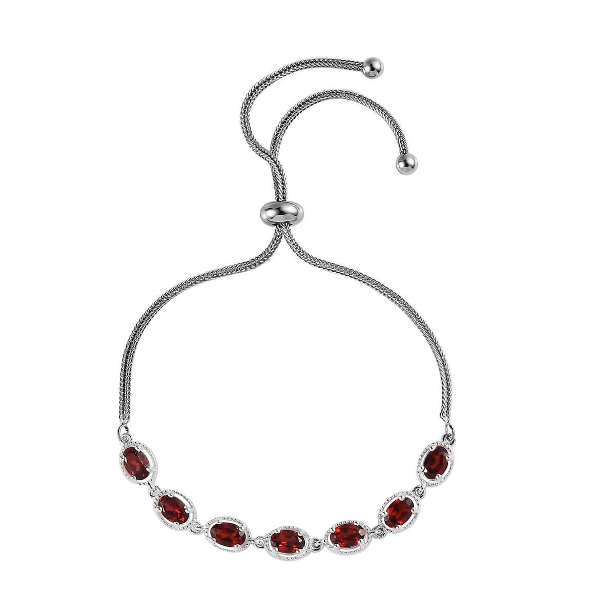 Mozambique Garnet Bolo Bracelet in Sterling Silver and Stainless Steel (10.50 In) 3.90 ctw image number 0