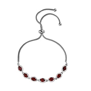 Mozambique Garnet Bolo Bracelet in Sterling Silver and Stainless Steel 5.00 ctw