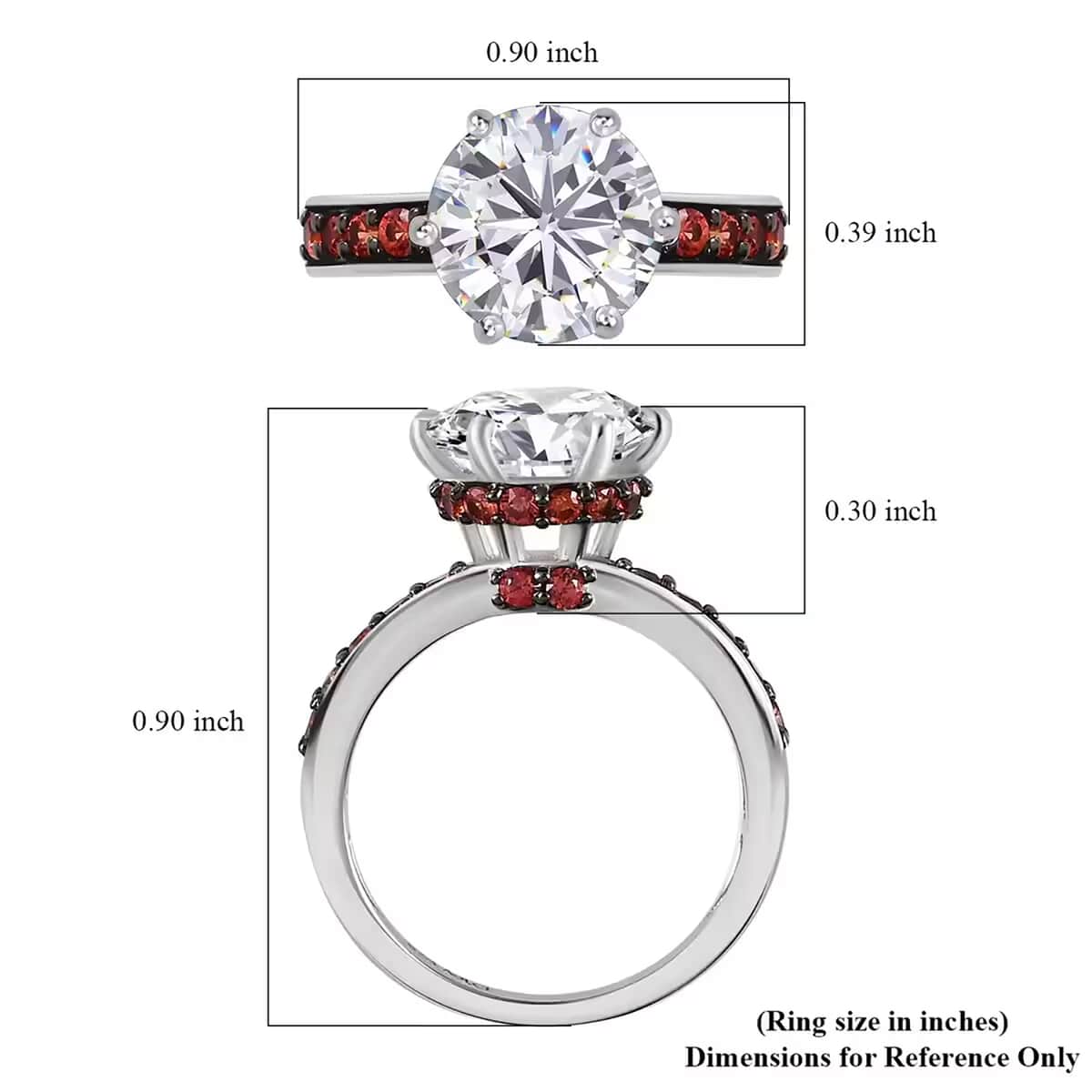 Heart & Arrow Cut Moissanite and Red Sapphire 4.50 ctw Accent Ring, Platinum Over Sterling Silver Ring, Moissanite Jewelry (Size 10.0) image number 7