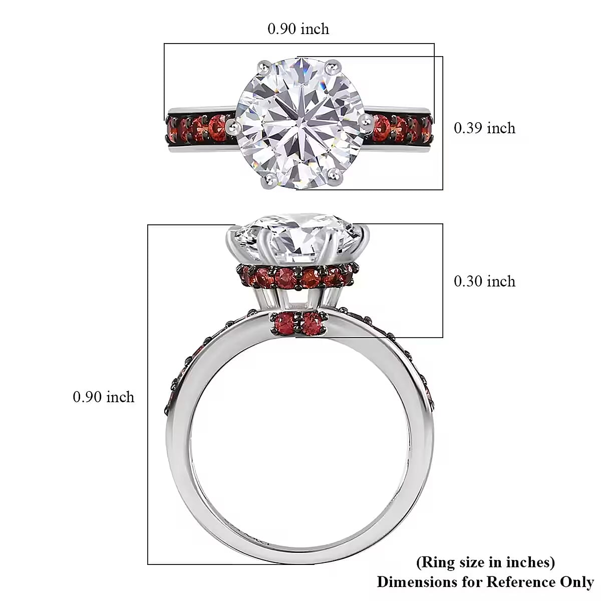 Heart & Arrow Cut Moissanite and Red Sapphire 4.50 ctw Accent Ring, Platinum Over Sterling Silver Ring, Moissanite Jewelry (Size 6.0) image number 7