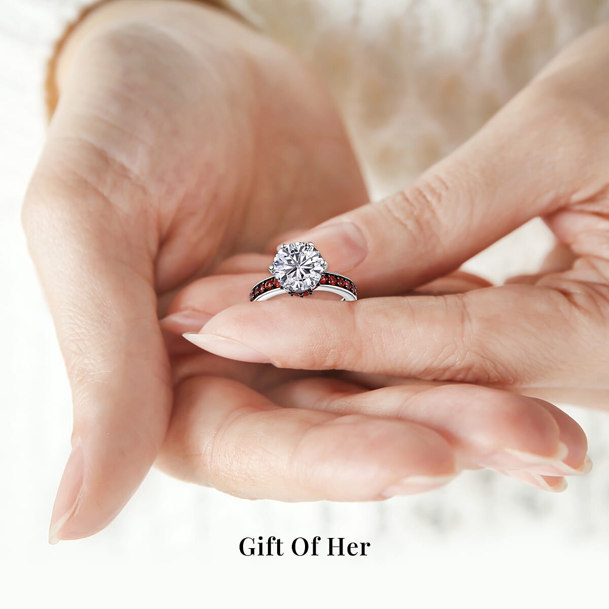Heart & Arrow Cut Moissanite Ring, Red Sapphire Accent Ring, Platinum Over Sterling Silver Ring, Moissanite Jewelry 4.50 ctw image number 6