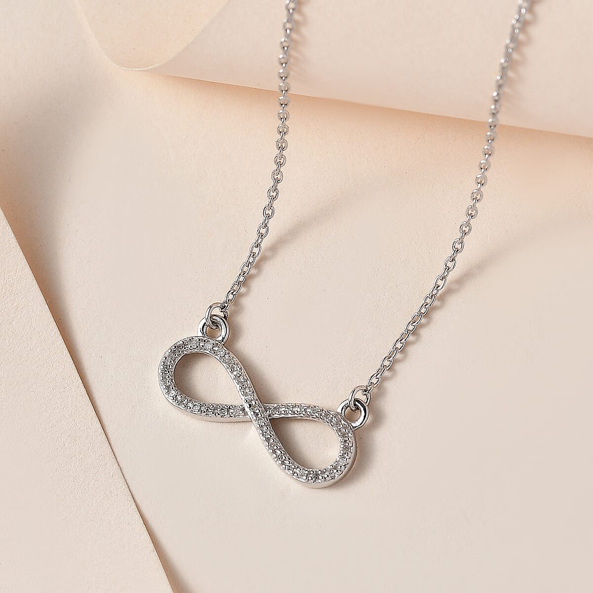 Diamond Infinity Necklace 18 Inches in Rhodium Over Sterling Silver 0.15 ctw image number 1
