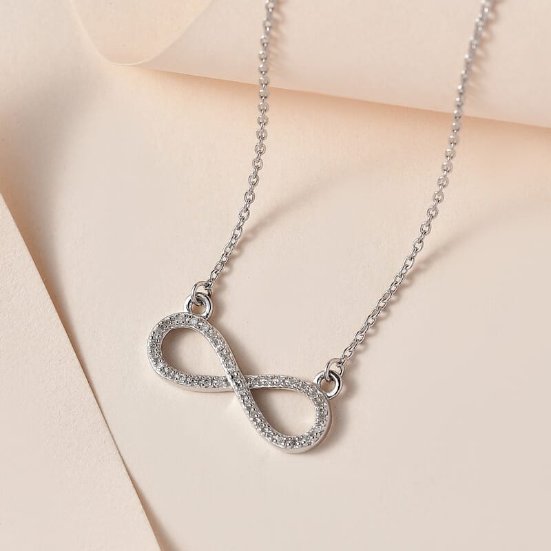 Diamond Infinity Necklace 18 Inches in Rhodium Over Sterling Silver 0.15 ctw
