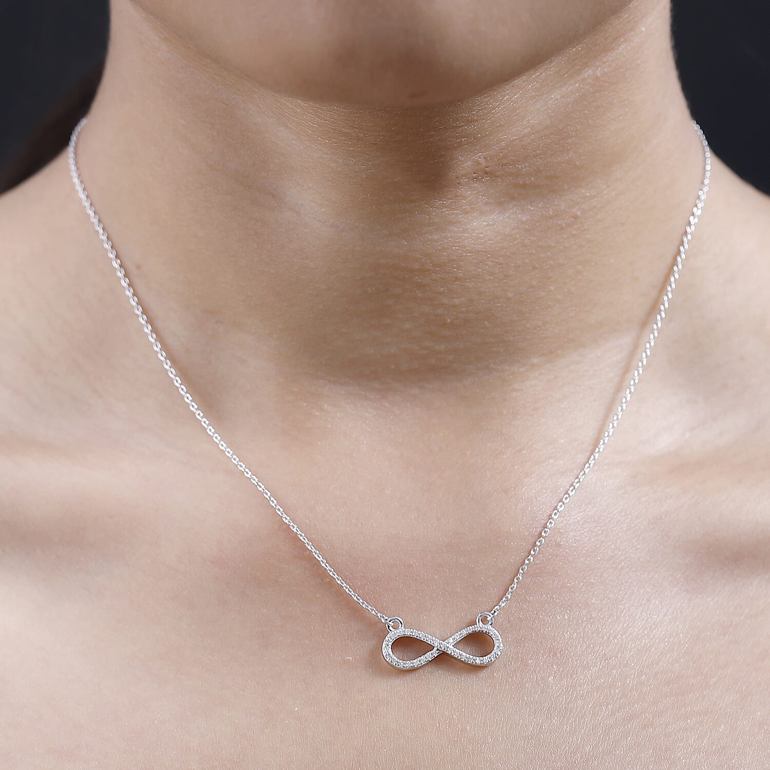 Diamond Infinity Necklace 18 Inches in Rhodium Over Sterling Silver 0.15 ctw