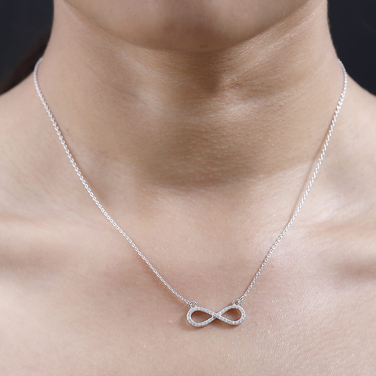 Diamond Infinity Necklace 18 Inches in Rhodium Over Sterling Silver 0.15 ctw image number 2