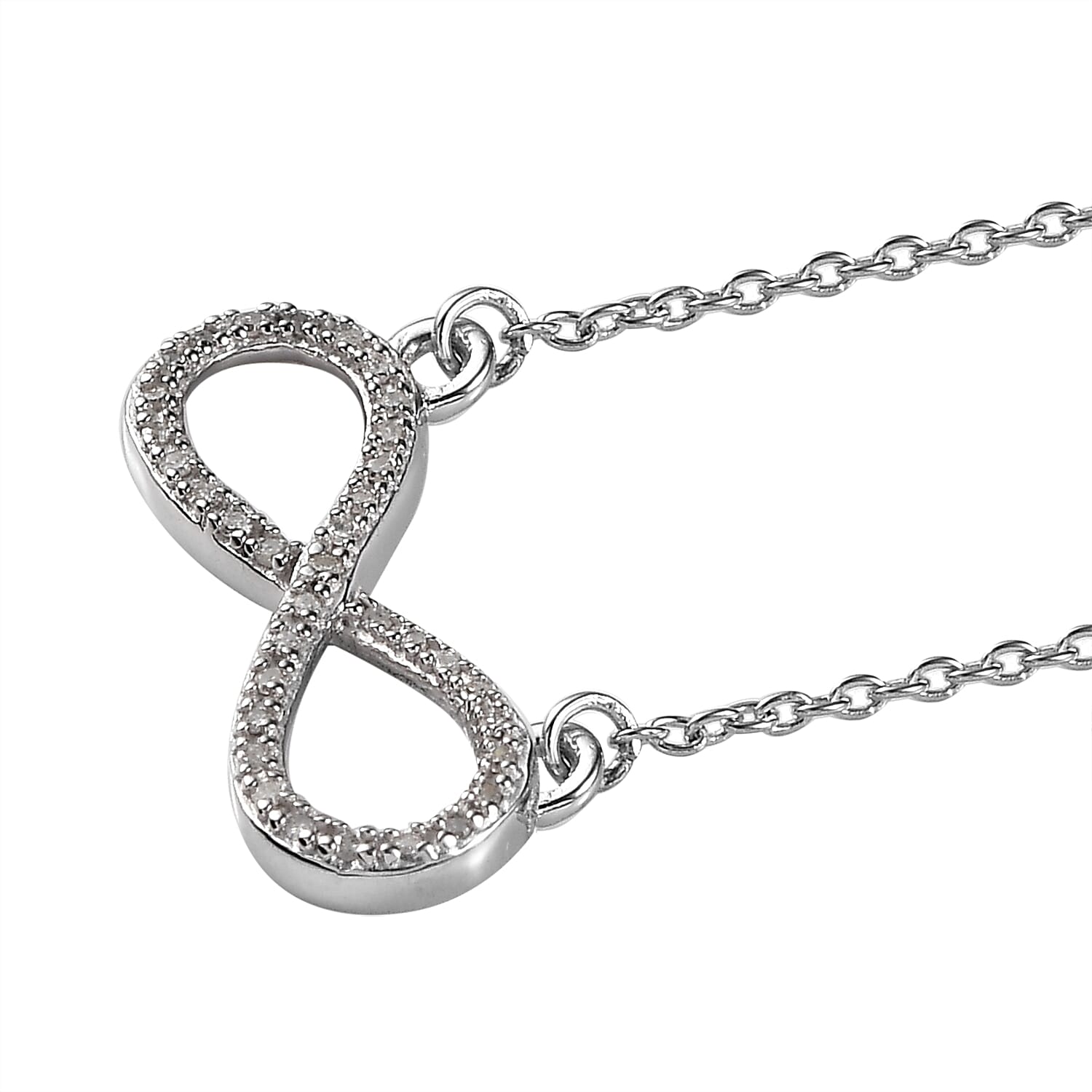 Diamond Infinity Necklace 18 Inches in Rhodium Over Sterling Silver 0.15 ctw