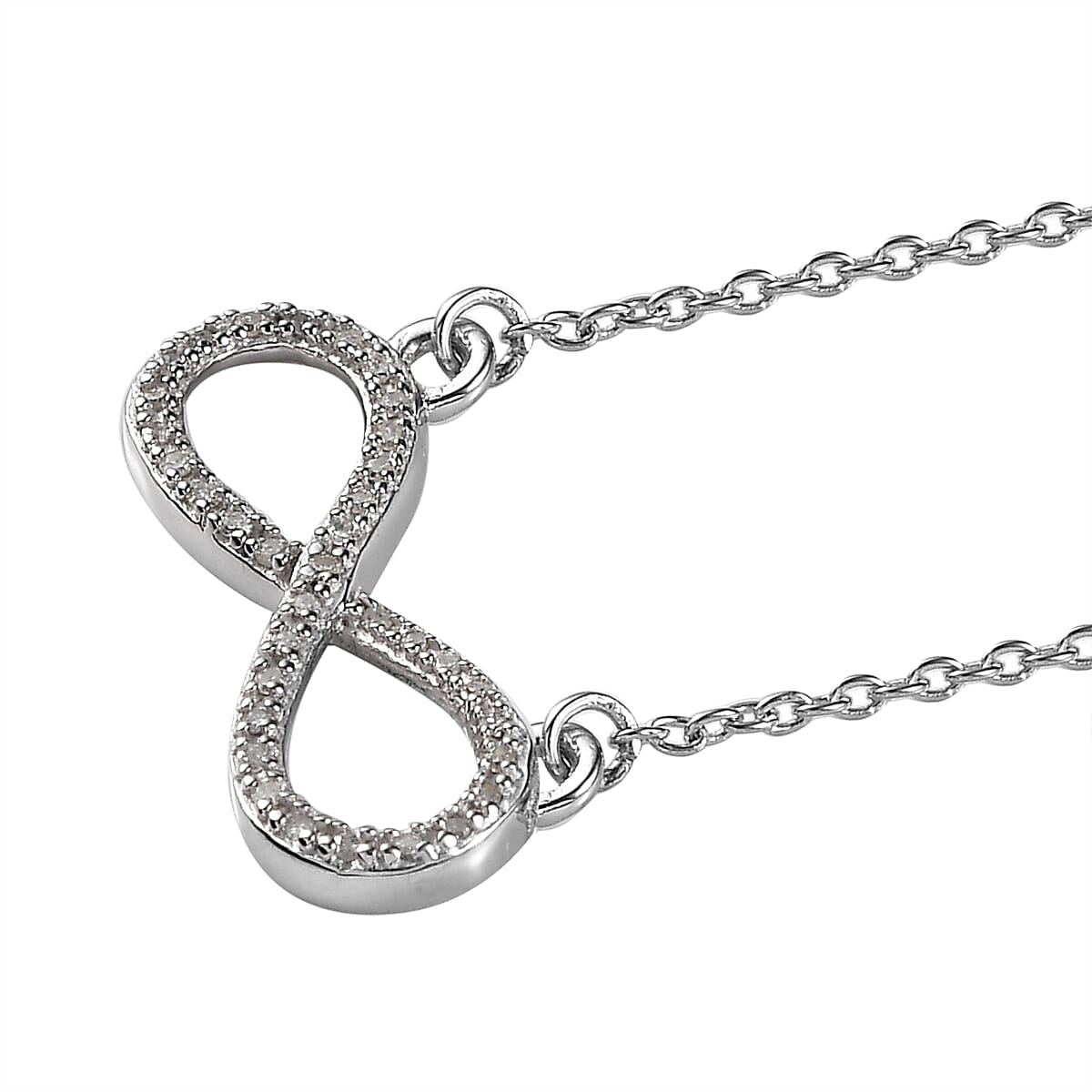 Diamond Infinity Necklace 18 Inches in Rhodium Over Sterling Silver 0.15 ctw image number 3