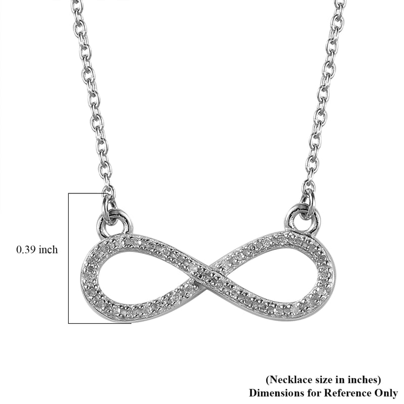 Diamond Infinity Necklace 18 Inches in Rhodium Over Sterling Silver 0.15 ctw