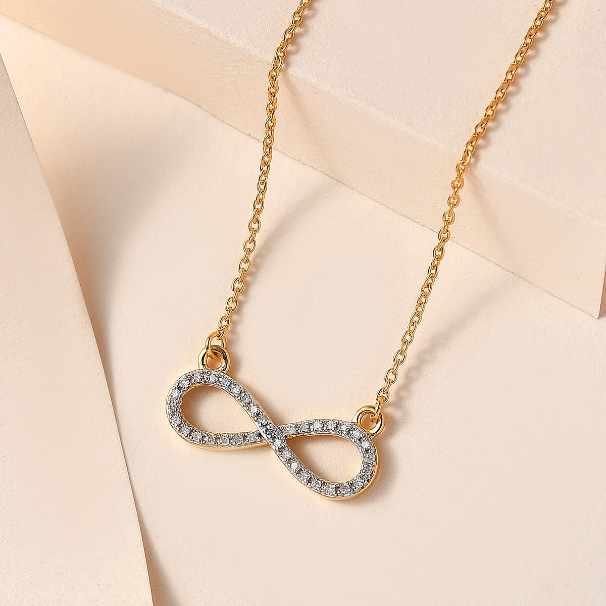 Diamond Infinity Necklace 18 Inches in 14K Yellow Gold Over Sterling Silver 0.15 ctw image number 1