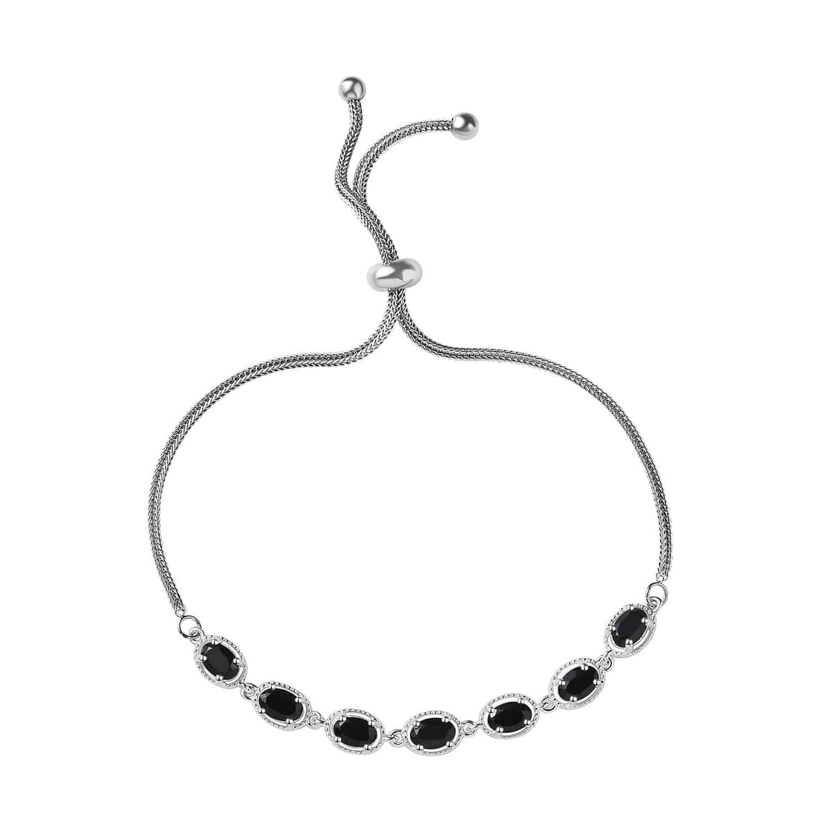 Thai Black Spinel Bolo Bracelet in Sterling Silver and Stainless Steel 4.35 ctw image number 0