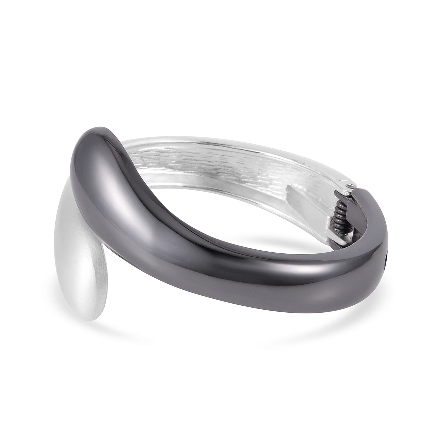 Snake Inspired Bypass Cuff Bracelet in Blacktone and Silvertone (7.0 in)