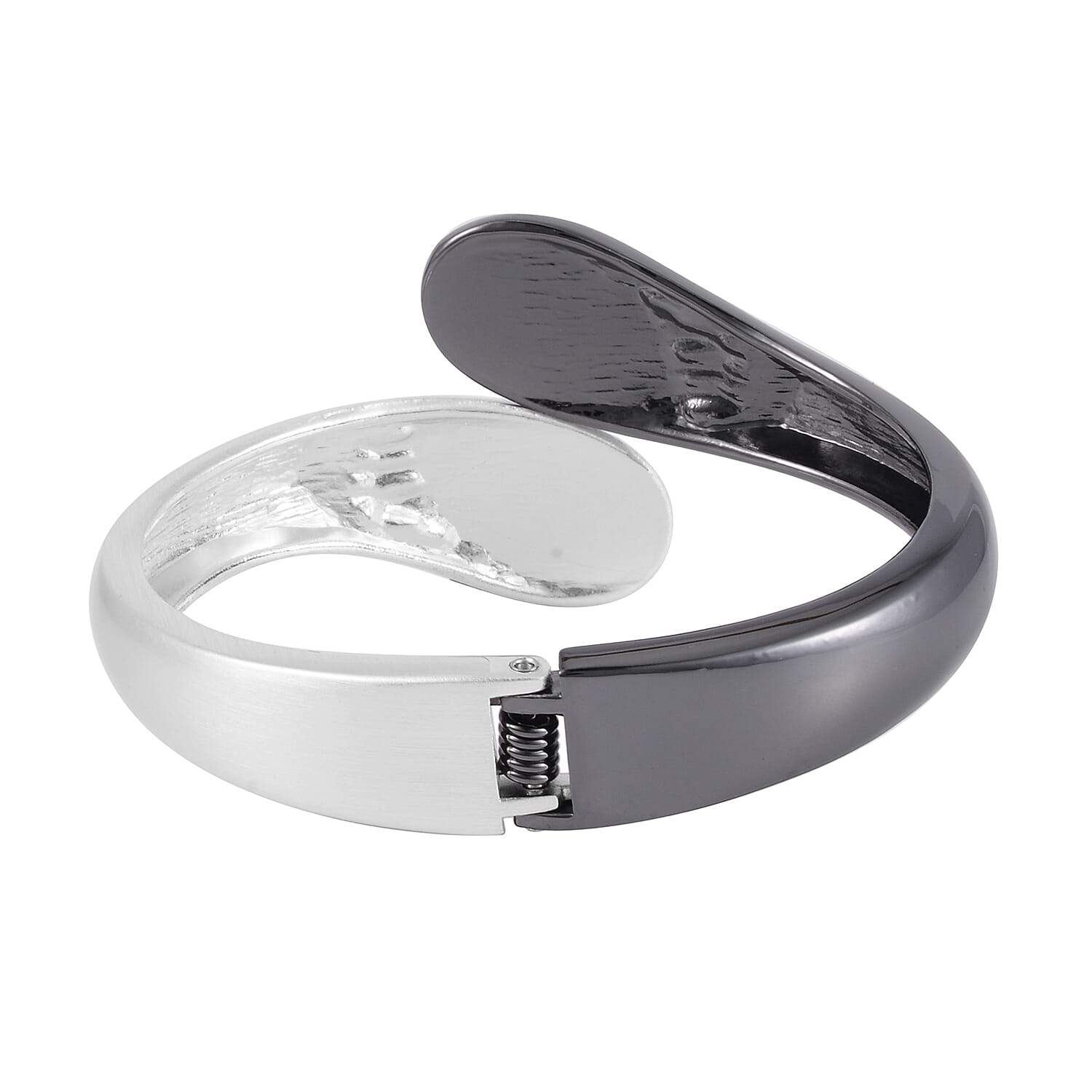 Snake Inspired Bypass Cuff Bracelet in Blacktone and Silvertone (7.0 in)