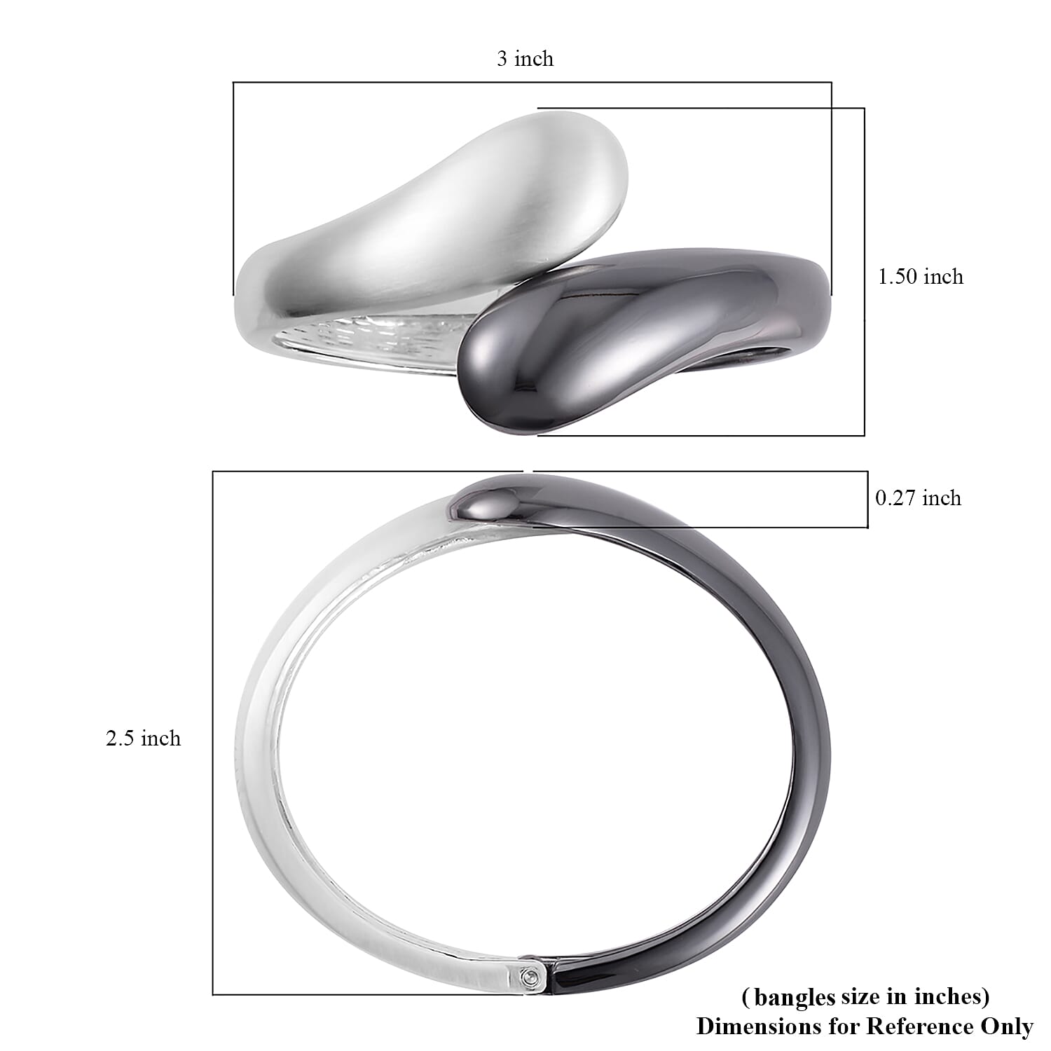 Snake Inspired Bypass Cuff Bracelet in Blacktone and Silvertone (7.0 in)