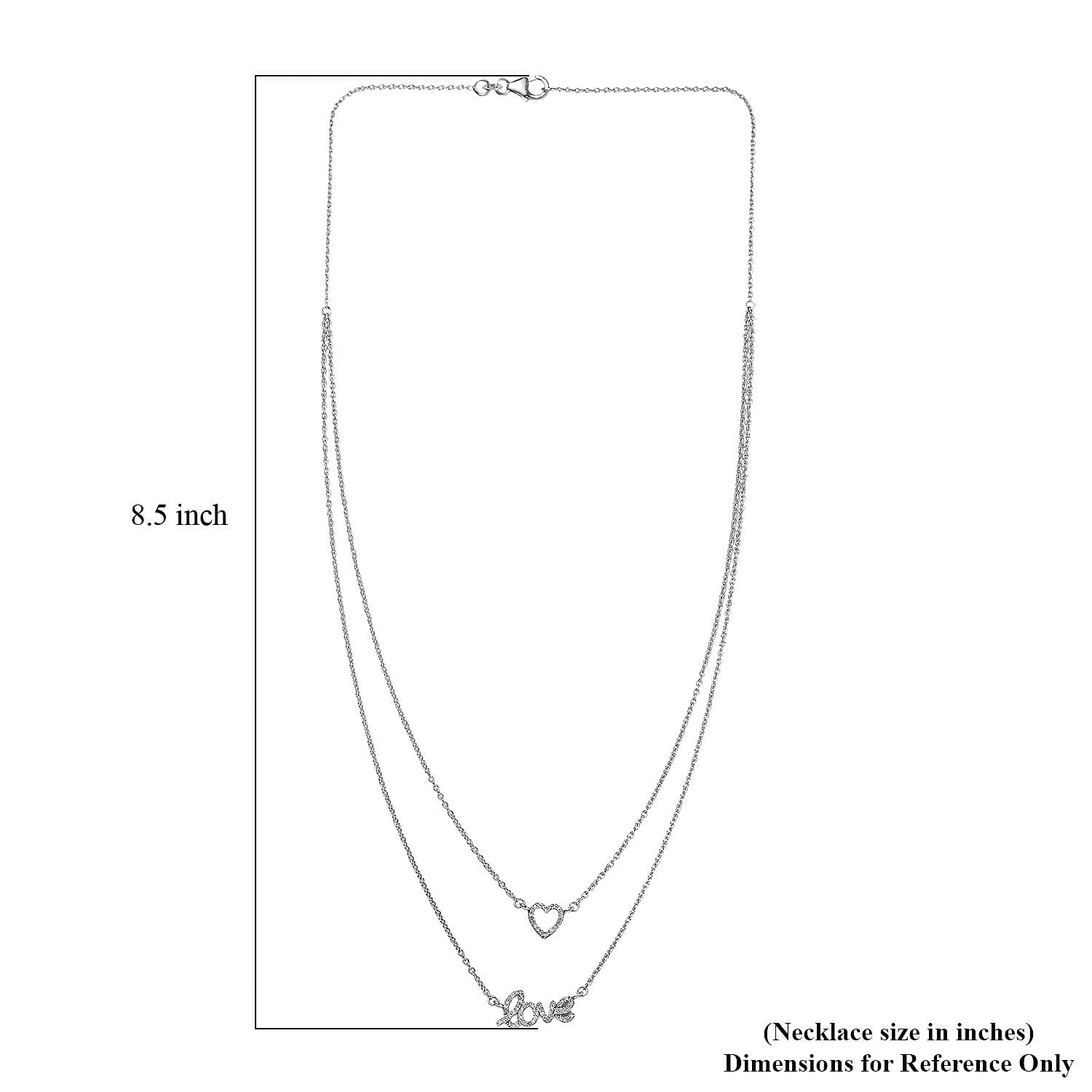 Diamond Heart and Love Necklace 20 Inches in Rhodium Over Sterling Silver 0.25 ctw
