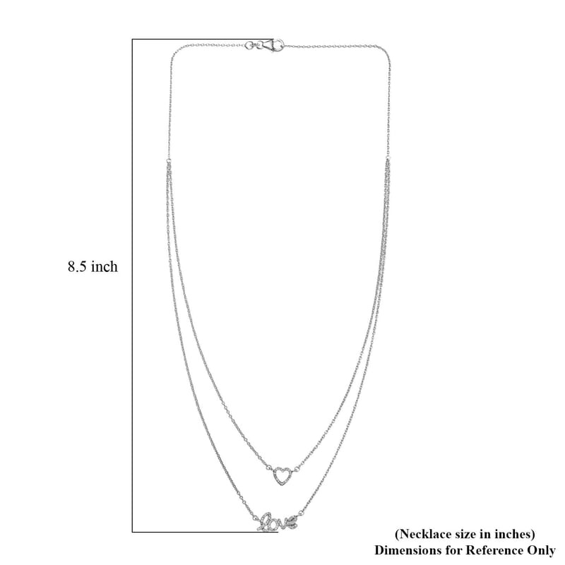 Diamond Heart and Love Necklace 20 Inches in Rhodium Over Sterling Silver 0.25 ctw