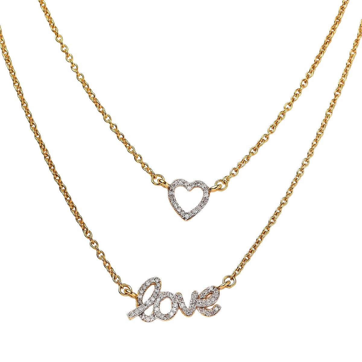 Diamond Heart and Love Necklace 20 Inches in 14K Yellow Gold Over Sterling Silver 0.25 ctw image number 0