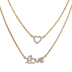 Diamond Heart and Love Necklace 20 Inches in 14K Yellow Gold Over Sterling Silver 0.25 ctw