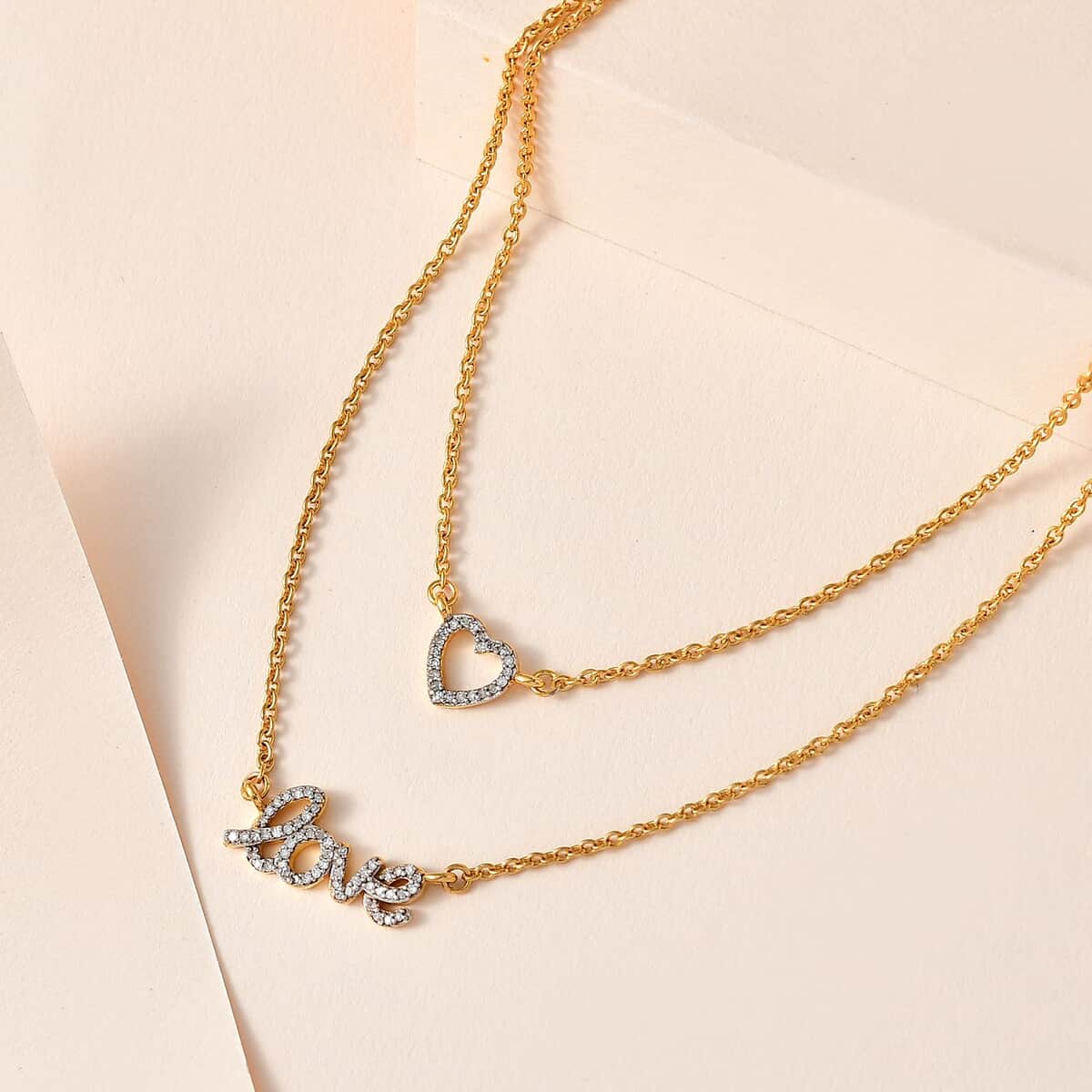 Diamond Heart and Love Necklace 20 Inches in 14K Yellow Gold Over Sterling Silver 0.25 ctw image number 1