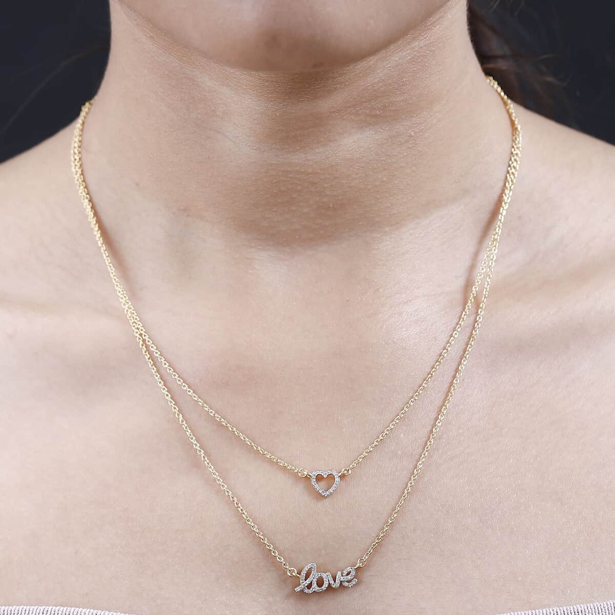 Diamond Heart and Love Necklace 20 Inches in 14K Yellow Gold Over Sterling Silver 0.25 ctw image number 2