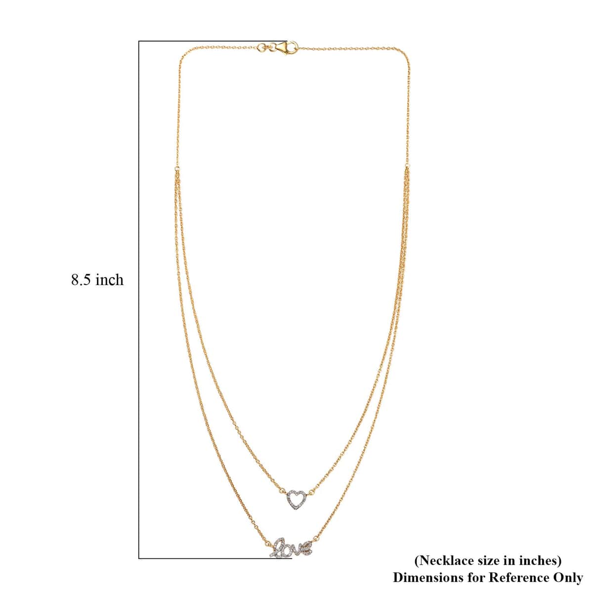 Diamond Heart and Love Necklace 20 Inches in 14K Yellow Gold Over Sterling Silver 0.25 ctw image number 5