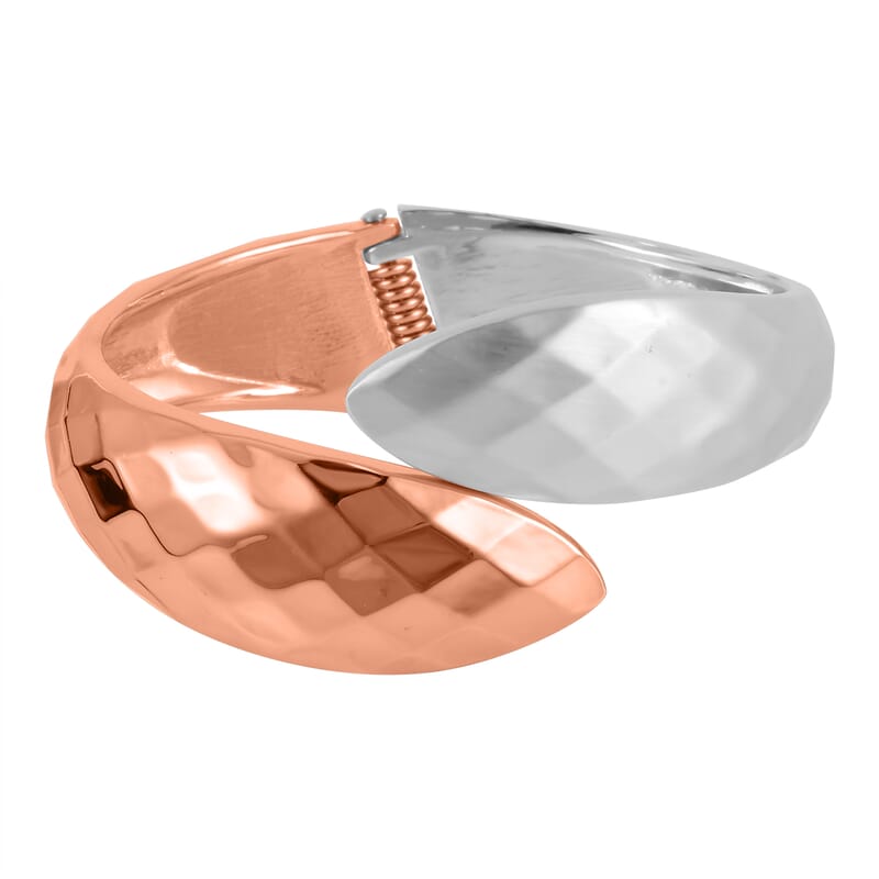 Snake Inspired Bypass Cuff Bracelet in Rosetone and Silvertone (7.0 in)