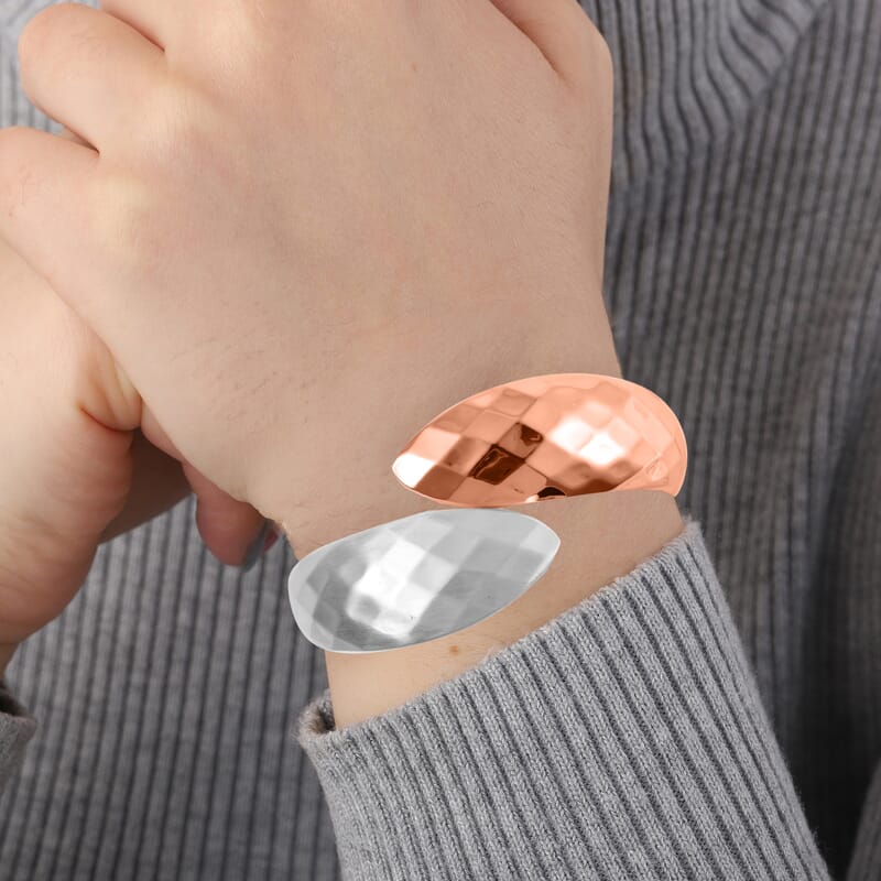 Snake Inspired Bypass Cuff Bracelet in Rosetone and Silvertone (7.0 in)