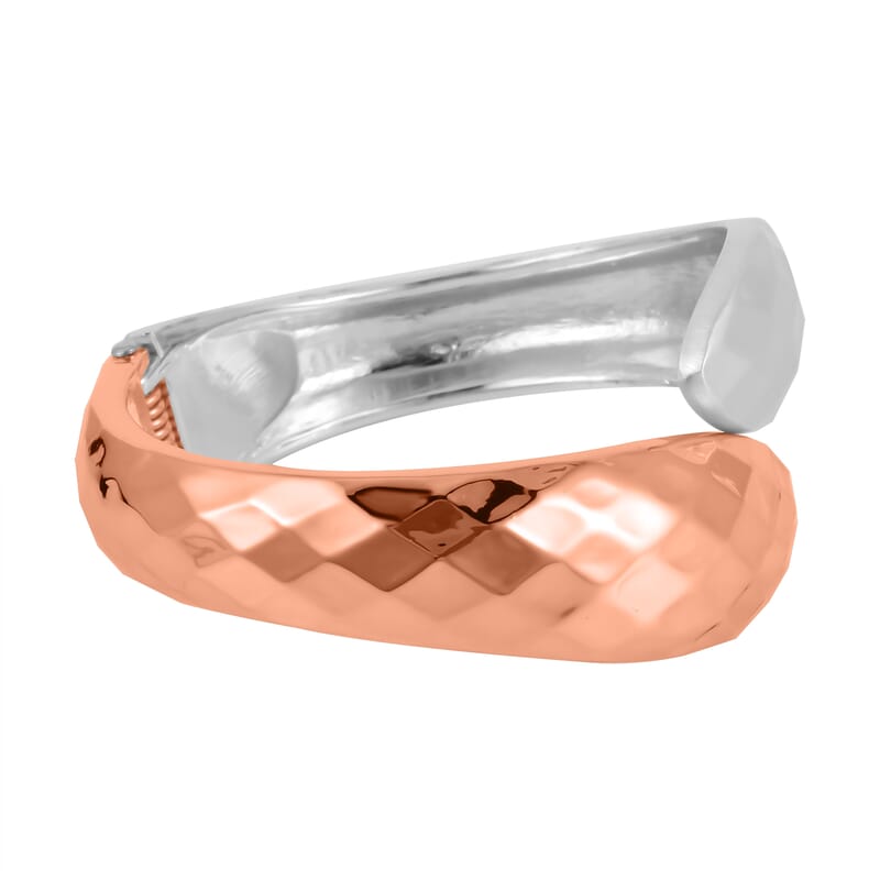 Snake Inspired Bypass Cuff Bracelet in Rosetone and Silvertone (7.0 in)