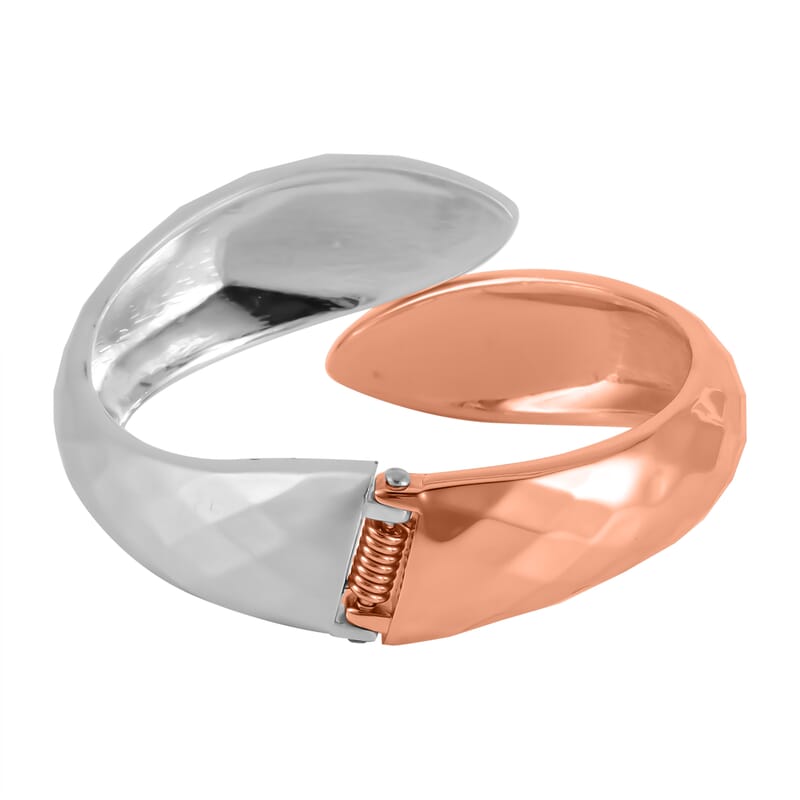 Snake Inspired Bypass Cuff Bracelet in Rosetone and Silvertone (7.0 in)