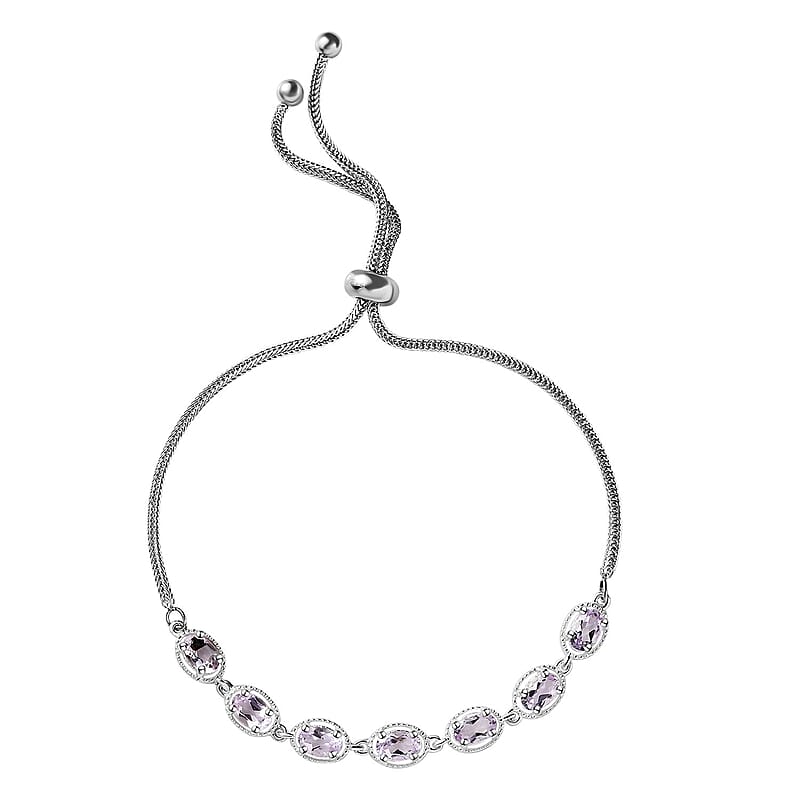 D'Joy Rose De France Amethyst Bolo Bracelet in Sterling Silver and Stainless Steel 2.85 ctw