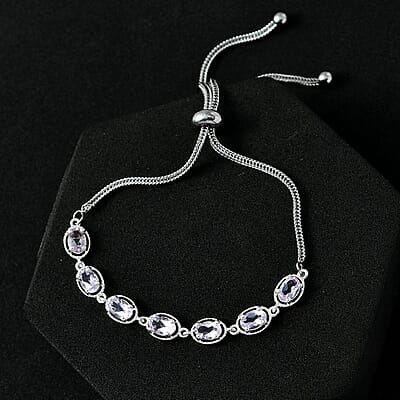 D'Joy Rose De France Amethyst Bolo Bracelet in Sterling Silver and Stainless Steel 2.85 ctw