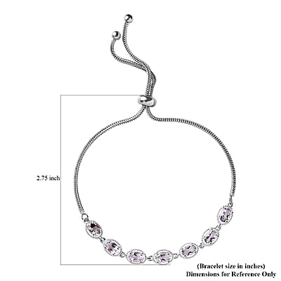 D'Joy Rose De France Amethyst Bolo Bracelet in Sterling Silver and Stainless Steel 2.85 ctw