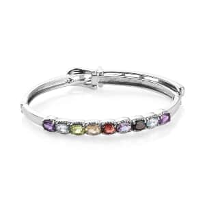 Multi Gemstone 4.30 ctw Bangle Bracelet in Stainless Steel (6.50 In)