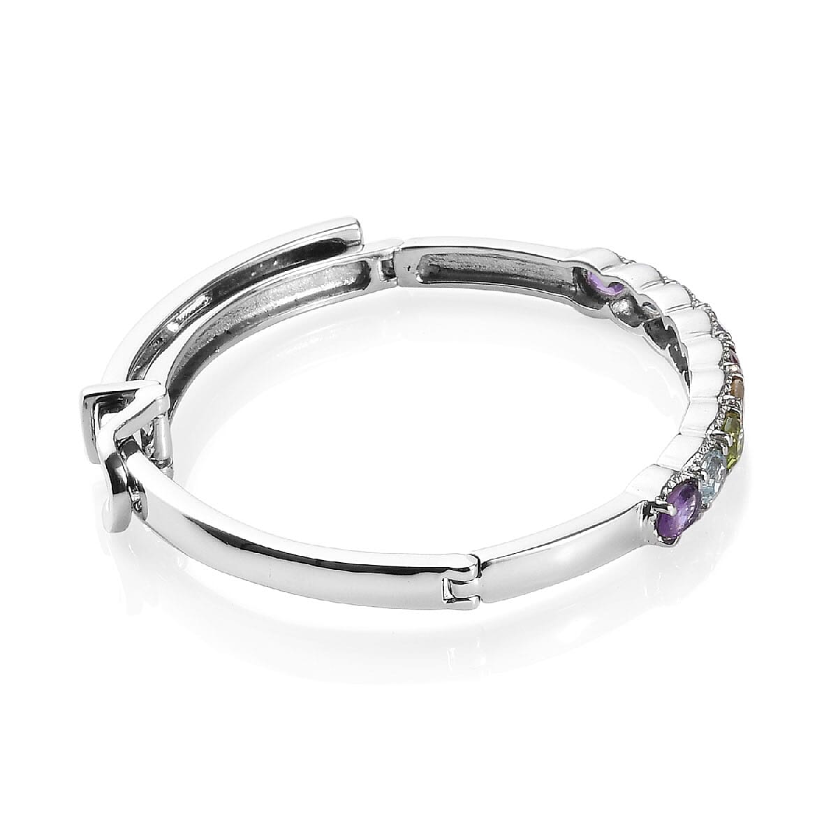 Multi Gemstone 4.30 ctw Bangle Bracelet in Stainless Steel (6.50 In)