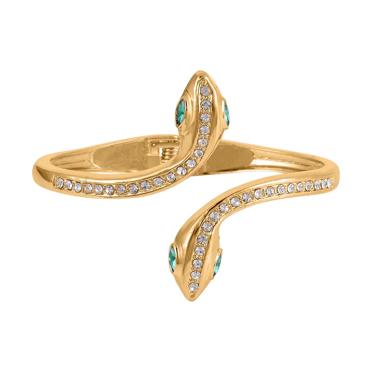 Green and White Austrian Crystal Snake Bangle Bracelet in Goldtone, Open End Snake Bracelet For Her, Gift For Her (7.0 in)