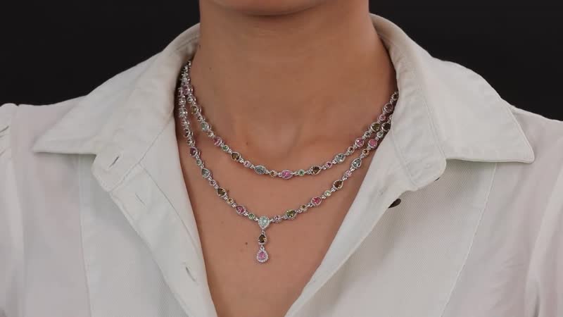 Multi-Tourmaline and White Zircon Necklace 18-20 Inches in Platinum Over Sterling Silver 12.40 ctw