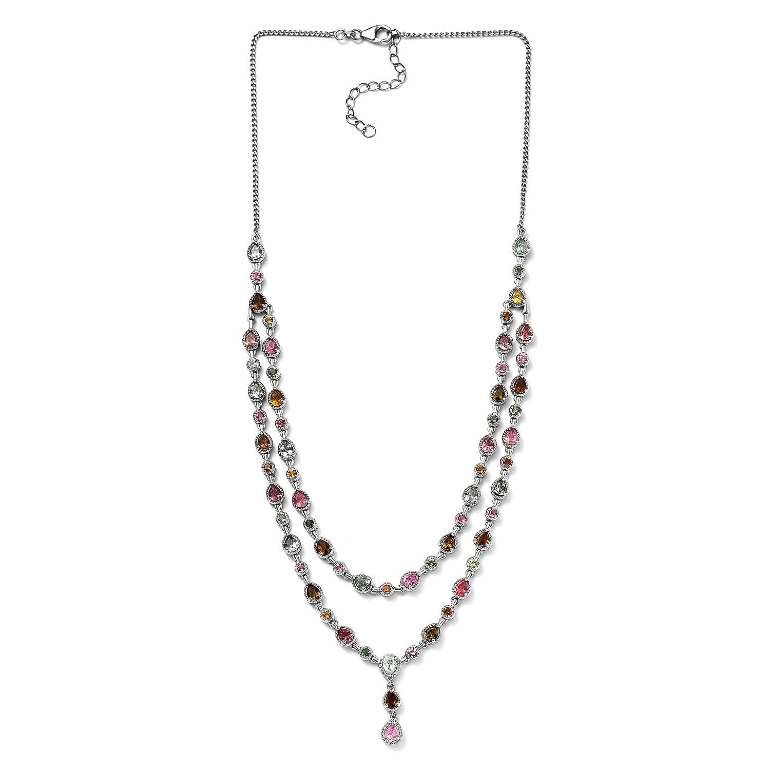 Multi-Tourmaline and White Zircon Necklace 18-20 Inches in Platinum Over Sterling Silver 12.40 ctw