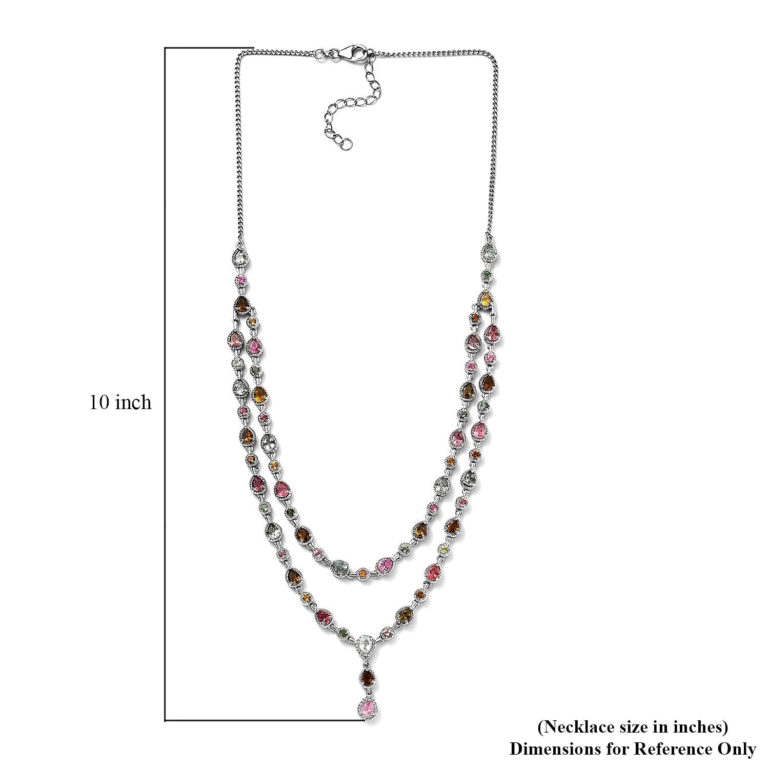 Multi-Tourmaline and White Zircon Necklace 18-20 Inches in Platinum Over Sterling Silver 12.40 ctw