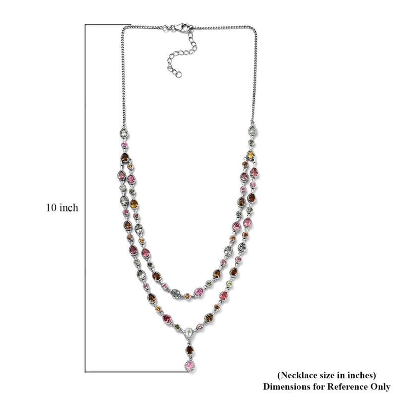 Multi-Tourmaline and White Zircon Necklace 18-20 Inches in Platinum Over Sterling Silver 12.40 ctw
