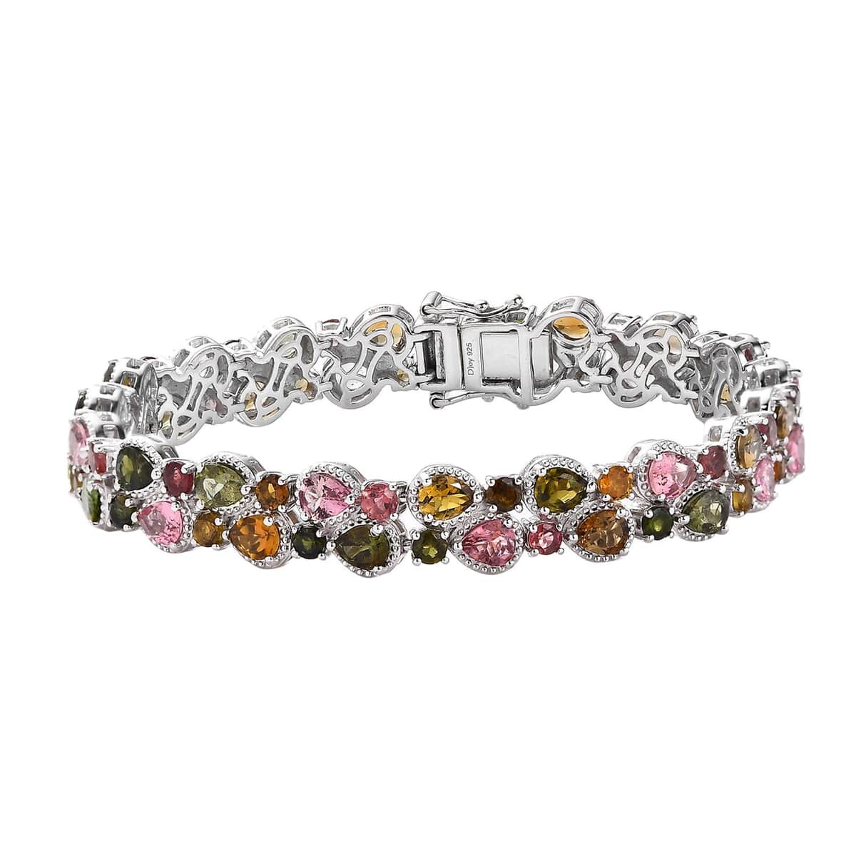 Multi-Tourmaline 2 Row Bracelet in Platinum Over Sterling Silver (7.25 In) 14.70 ctw image number 0