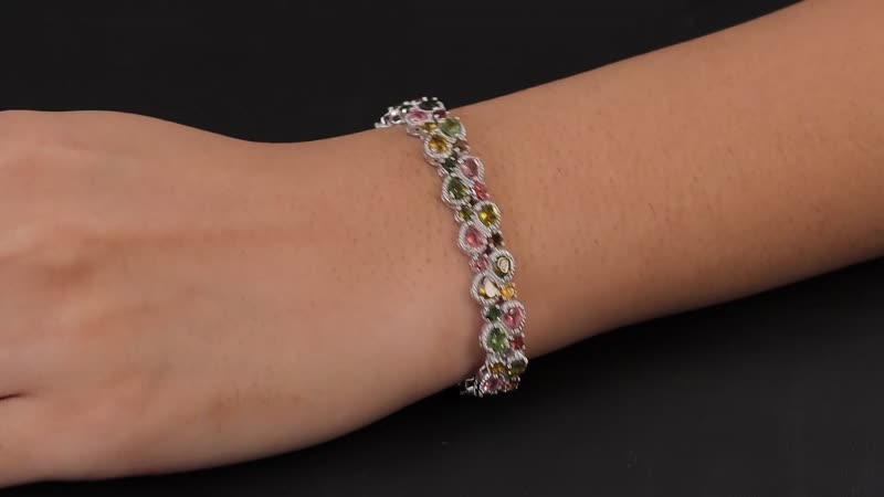 Multi-Tourmaline 2 Row Bracelet in Platinum Over Sterling Silver (8.00 In) 16.35 ctw