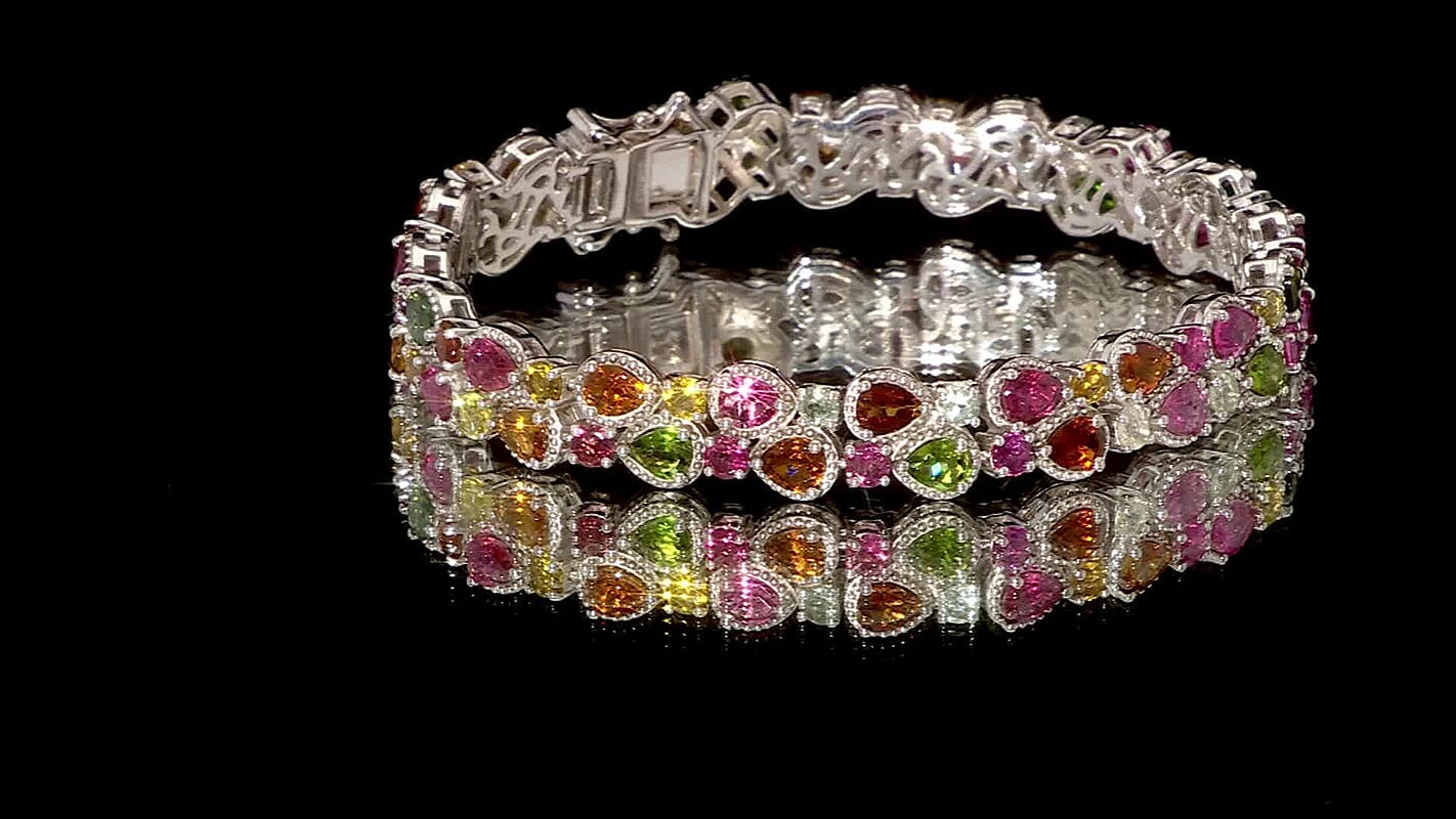 Multi-Tourmaline 2 Row Bracelet in Platinum Over Sterling Silver (8.00 In) 16.35 ctw