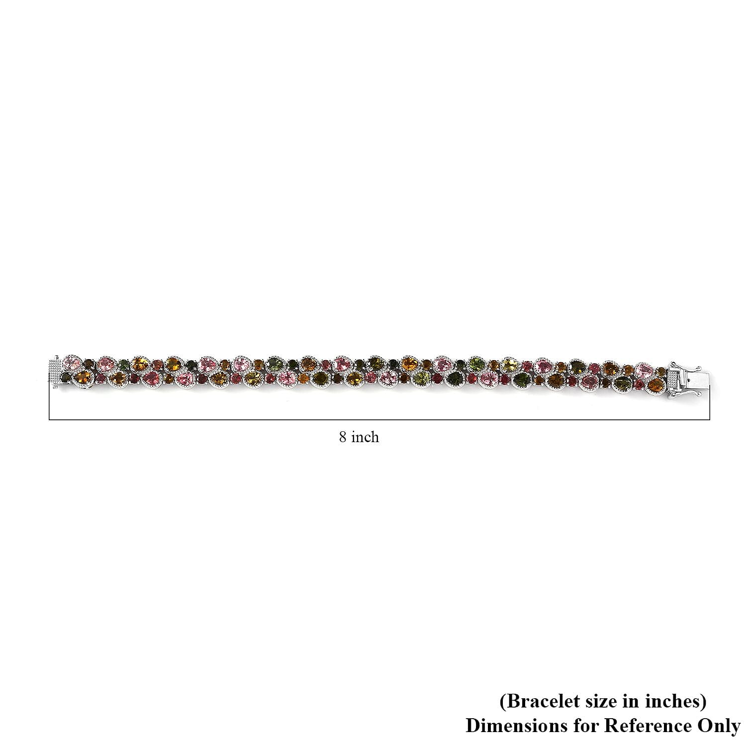 D'Joy Multi-Tourmaline 2 Row Bracelet in Platinum Over Sterling Silver (7.25 In) 14.70 ctw