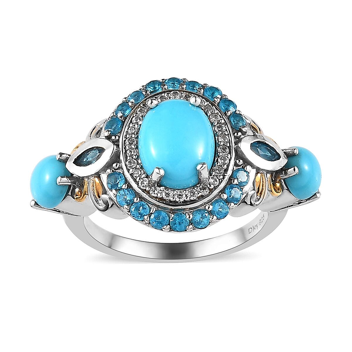 Sleeping Beauty Turquoise and Multi Gemstone Ring in Vermeil YG & Platinum Over Sterling Silver (Size 10.0) 3.40 ctw image number 0