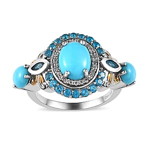 Sleeping Beauty Turquoise and Multi Gemstone Ring in Vermeil YG & Platinum Over Sterling Silver (Size 10.0) 3.40 ctw