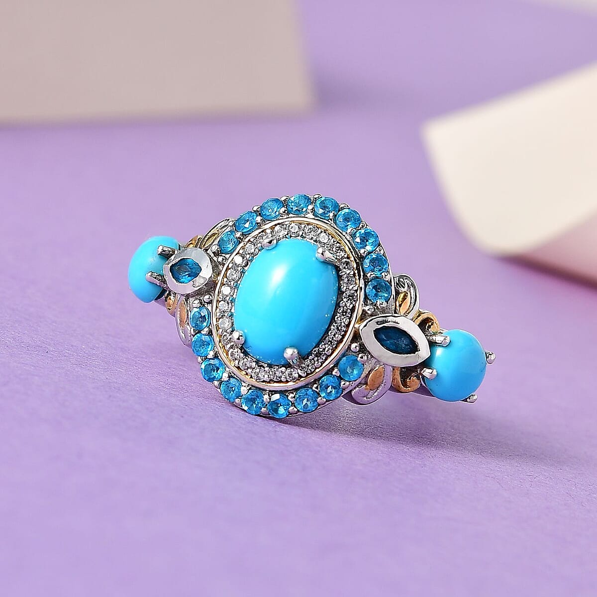 Sleeping Beauty Turquoise and Multi Gemstone Ring in Vermeil YG & Platinum Over Sterling Silver (Size 10.0) 3.40 ctw image number 1
