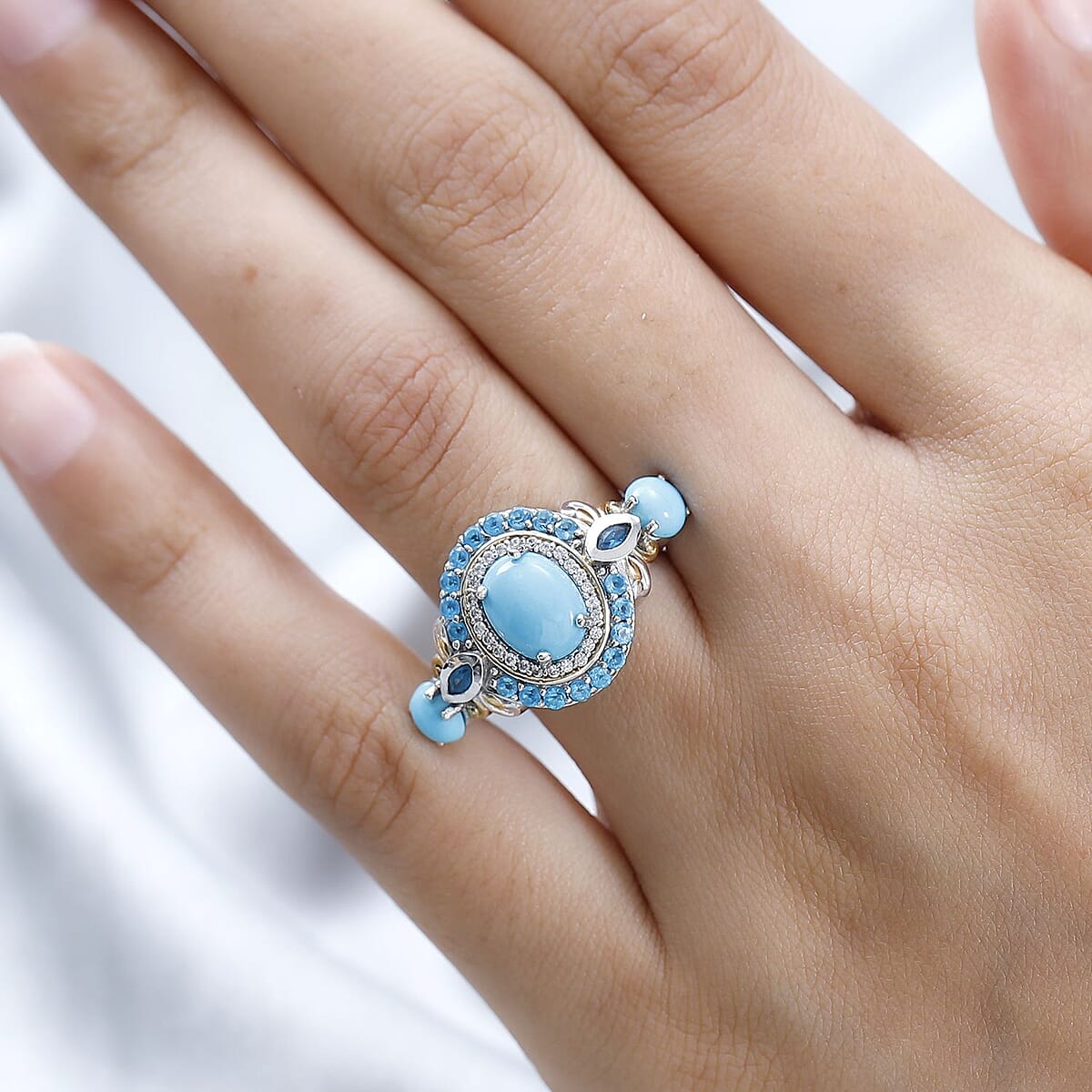 Sleeping Beauty Turquoise and Multi Gemstone Ring in Vermeil YG & Platinum Over Sterling Silver (Size 10.0) 3.40 ctw image number 2